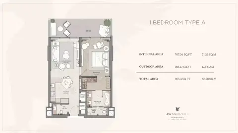 JW Marriott Residences: Floor plan Type A | 1 BR, 955 sq ft