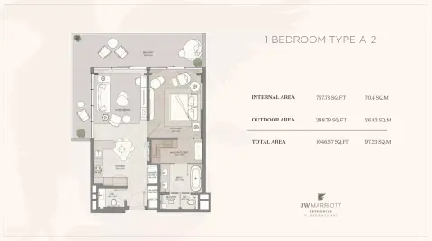 JW Marriott Residences: Floor plan Type A-2| 1 BR, 1,047 sq ft