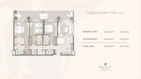JW Marriott Residences: Floor plan Type A-2 | 3 BR, 1,806 sq ft