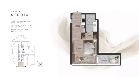 Island Heights: Планировка Type E, 390 sq ft