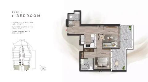 Island Heights: Планировка Type H, 826 sq ft