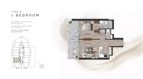 Island Heights: Планировка Type G, 835 sq ft