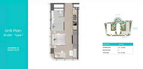 Trio Isle C: Floor plan Type 1, 312 sq ft