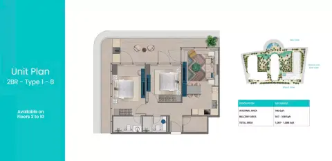 Trio Isle C: Floor plan Type 1-B, 1,087 sq ft