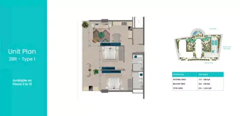 Trio Isle C: Floor plan Type 1, 974 sq ft