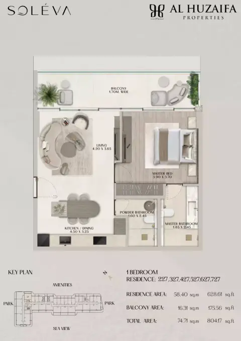 Soléva Beach Residences: Floor plan Type 6, 804 sq ft