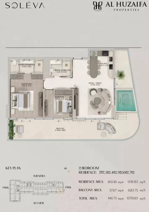Soléva Beach Residences: Floor plan Type 3, 1,579 sq ft