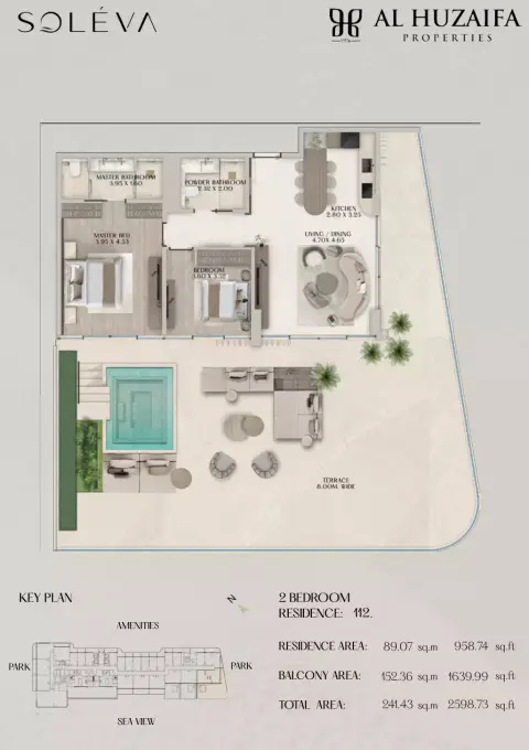 Soléva Beach Residences: Floor plan Type 1, 2,598 sq ft