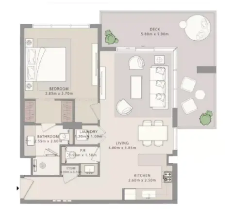 Uno Luxe: Type A1, 758 sq ft 户型图