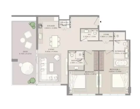 Uno Luxe: Type A2, 1,482 sq ft 户型图