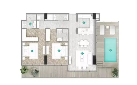 Moonstone Residences Interiors by Missoni: Type C1, 1,287 sq ft 户型图