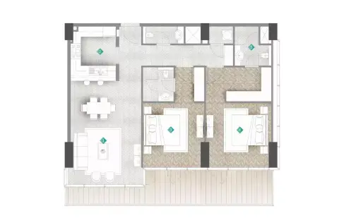 Moonstone Residences Interiors by Missoni: Type C, 1,287 sq ft 户型图