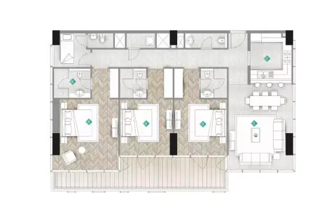 Moonstone Residences Interiors by Missoni: Type D, 1,850 sq ft 户型图