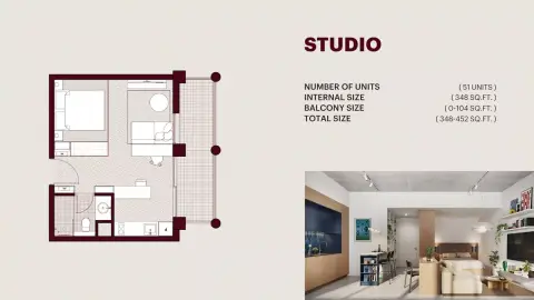 Enta Mina Residences: फ़्लोर प्लान Type A, 348 sq ft