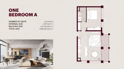 Enta Mina Residences: फ़्लोर प्लान Type A, 699 sq ft
