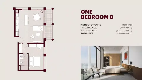 Enta Mina Residences: फ़्लोर प्लान Type B, 766 sq ft
