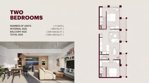 Enta Mina Residences: फ़्लोर प्लान Type A, 1,189 sq ft