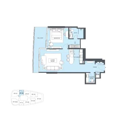 Al Danah Residential Tower: Floor plan Type 1, 945 sq ft