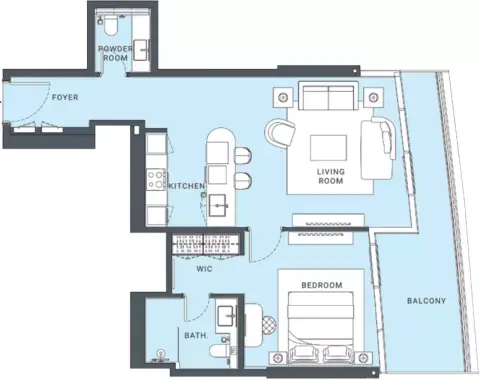 Al Danah Residential Tower: Floor plan Type 2, 943 sq ft