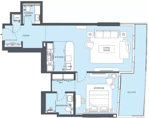 Al Danah Residential Tower: Floor plan Type 3, 956 sq ft