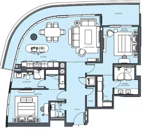 Al Danah Residential Tower: Floor plan Type 3, 1,622 sq ft