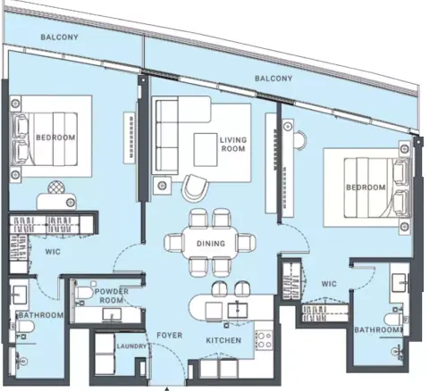 Al Danah Residential Tower: Floor plan Type 2, 1,305 sq ft
