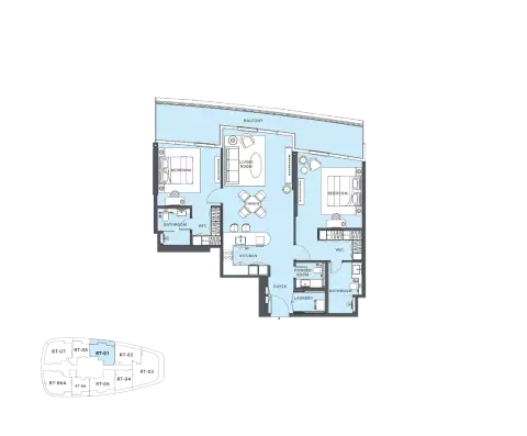 Al Danah Residential Tower: Floor plan Type 1, 1,392 sq ft