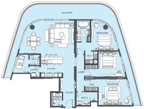 Al Danah Residential Tower: Floor plan Type 1, 2,465 sq ft