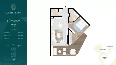 Sunshine Bay: Plan Type B - Unit 20, 816 sq ft