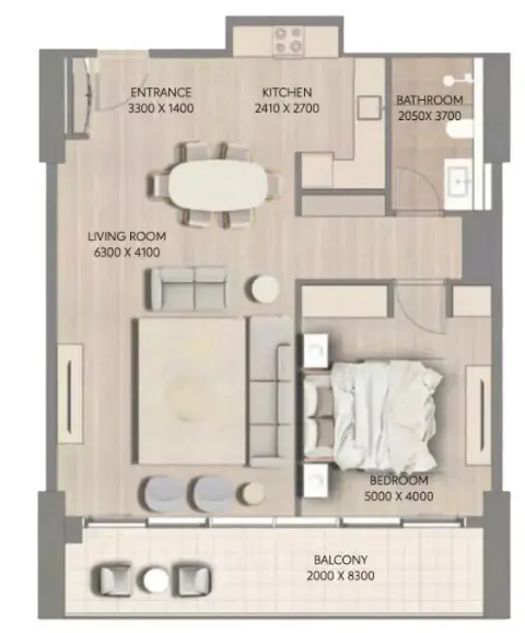 Cape Hayat Phase 2: Type A, 311 sq ft 户型图
