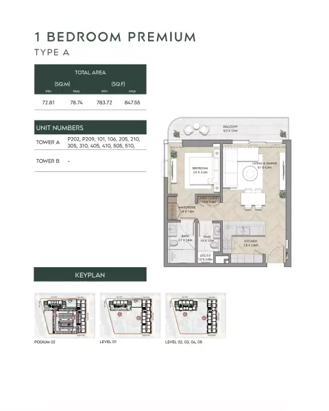 Nura: Floor plan Type A-Tower A, 783 sq ft