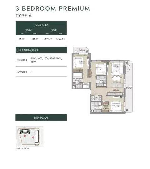 Nura: Floor plan Type A-Tower A, 1,691 sq ft