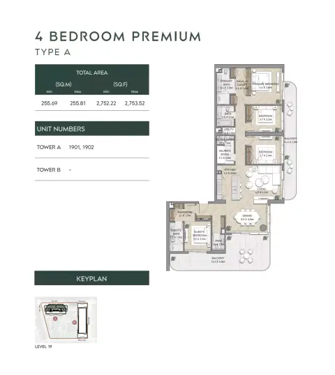Nura: Floor plan Type A-Tower A, 2,752 sq ft