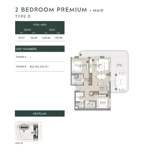 Nura: Floor plan Type D+Maid-Type B+Maid-Tower B, 1,692 sq ft
