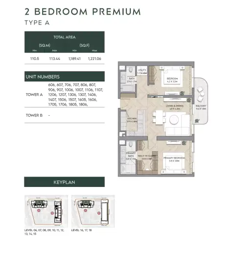 Nura: Floor plan Type A-Tower B, 1,189 sq ft