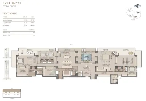 كيب حياة من راك: مخطط الطابق Type 1A, 6,865 sq ft