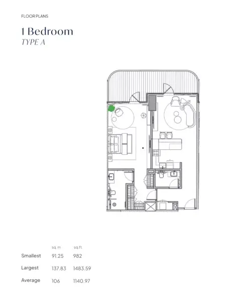 Fortune Bay Residences: Plan Type A, 982 sq ft