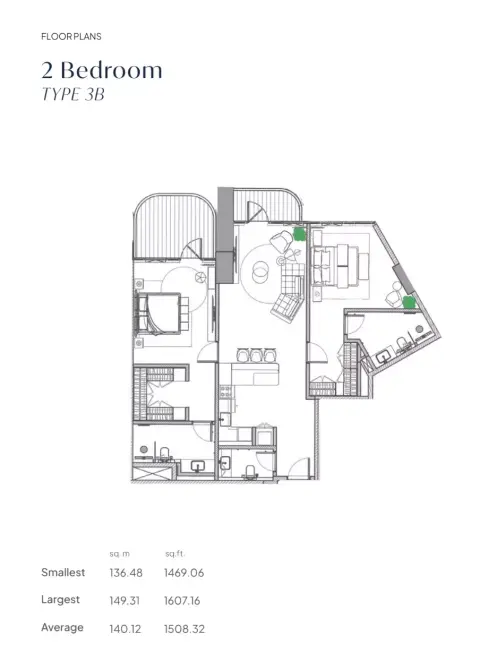 Fortune Bay Residences: Plan Type 3B, 1,469 sq ft