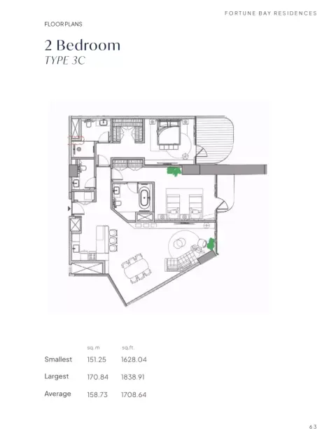 Fortune Bay Residences: Plan Type 3C, 1,628 sq ft