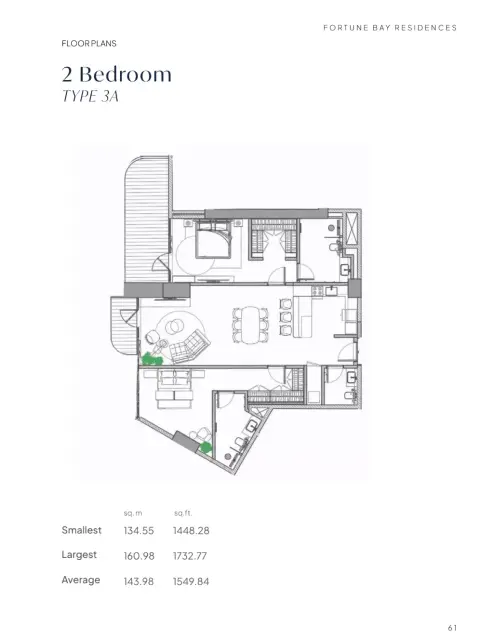 Fortune Bay Residences: Plan Type 3A, 1,448 sq ft