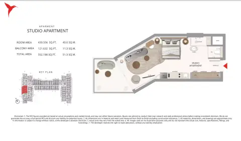 The Unexpected Al Marjan Island Hotel & Residences: Floor plan Type D, 552 sq ft