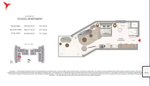 The Unexpected Al Marjan Island Hotel & Residences: Floor plan Type B, 814 sq ft