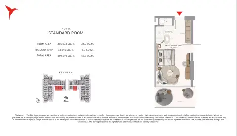 The Unexpected Al Marjan Island Hotel & Residences: Floor plan Standard Room 2, 459 sq ft
