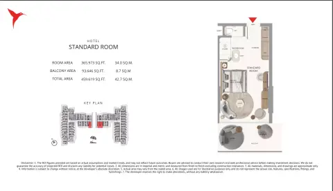 The Unexpected Al Marjan Island Hotel & Residences: Floor plan Standard Room 1, 459 sq ft