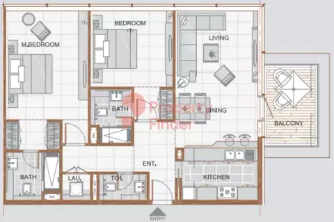Ras Al Khaimah Gateway: Floor plan Type B1, 1,140 sq ft
