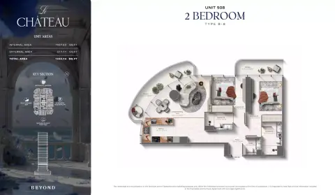 Le Chateau: फ़्लोर प्लान Type B8, 1,244 sq ft