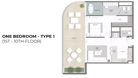 Manta Bay: Floor plan 1ST - 10TH Type 1, 947 sq ft