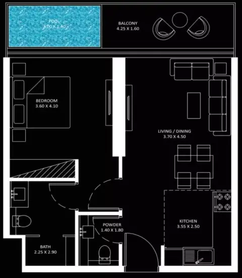 بايز 101: مخطط الطابق Type C, 670 sq ft