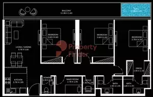 بايز 101: مخطط الطابق Type A2, 1,156 sq ft