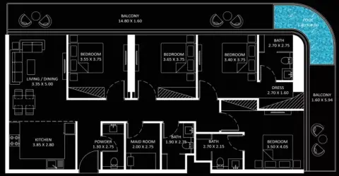 بايز 101: مخطط الطابق Type A, 1,822 sq ft